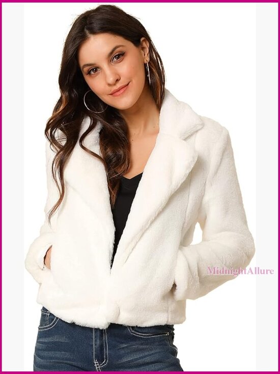 Jackets & Blazers - Cropped Faux Fur Jacket Shrug Loose Fit Soft Plush Open Front